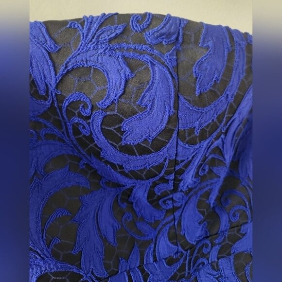 BRIAN BAILEY | Jacquard gown dress strapless hi-lo lace royal blue black sz 12 - Picture 4 of 8